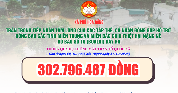 Mặt trận Tổ quốc Việt Nam xã Phú Hòa Đông công khai danh sách ủng hộ đồng bào các tỉnh miền Trung và miền Bắc chịu thiệt hại do bão số 10 Bualoi gây ra
