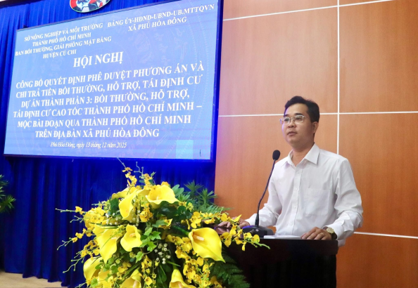 CÔNG BỐ QUYẾT ĐỊNH PHƯƠNG ÁN VÀ CHI TRẢ BỒI THƯỜNG, HỖ TRỢ TÁI ĐỊNH CƯ DỰ ÁN CAO TỐC TP.HCM – MỘC BÀI ĐOẠN QUA XÃ PHÚ HÒA ĐÔNG