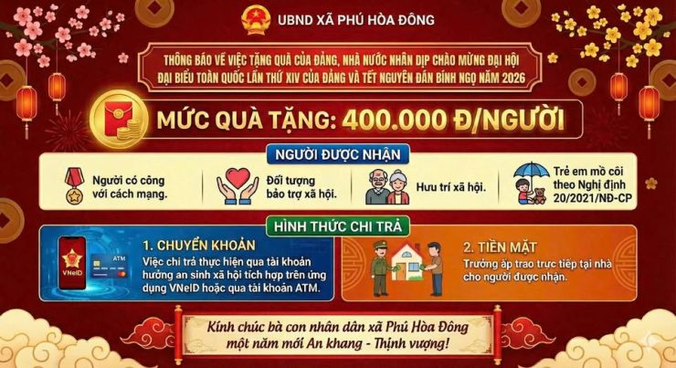 THÔNG BÁO VỀ VIỆC TẶNG QUÀ CỦA ĐẢNG, NHÀ NƯỚC NHÂN DỊP CHÀO MỪNG ĐẠI HỘI ĐẠI BIỂU TOÀN QUỐC LẦN THỨ XIV CỦA ĐẢNG VÀ TẾT NGUYÊN ĐÁN BÍNH NGỌ NĂM 2026