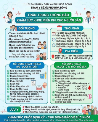 THÔNG BÁO KHÁM SỨC KHỎE MIỄN PHÍ CHO NGƯỜI DÂN