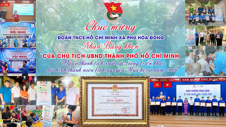 ĐOÀN TNCS HỒ CHÍ MINH XÃ PHÚ HÒA ĐÔNG ĐƯỢC TẶNG BẰNG KHEN CỦA CHỦ TỊCH UBND THÀNH PHỐ HỒ CHÍ MINH